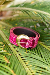 Ceinture cuir croco fuchsia - Aiden