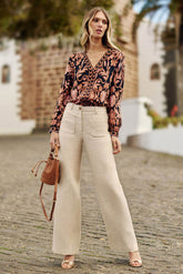 Pantalon évasé en lin beige - Atlanty