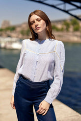 Blouse droite écru/bleu - Bayen