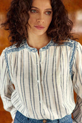 Blouse ecru/bleu - Brielly