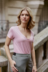 T-shirt col V vieux rose - Elvie