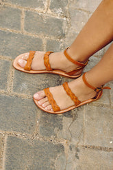 Spartiates cuir tressées camel - Gaetan