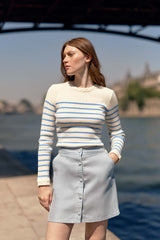 Pull manches longues à rayures écru/ciel - Manel