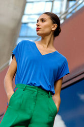 T-shirt col V bleu - Marcellina