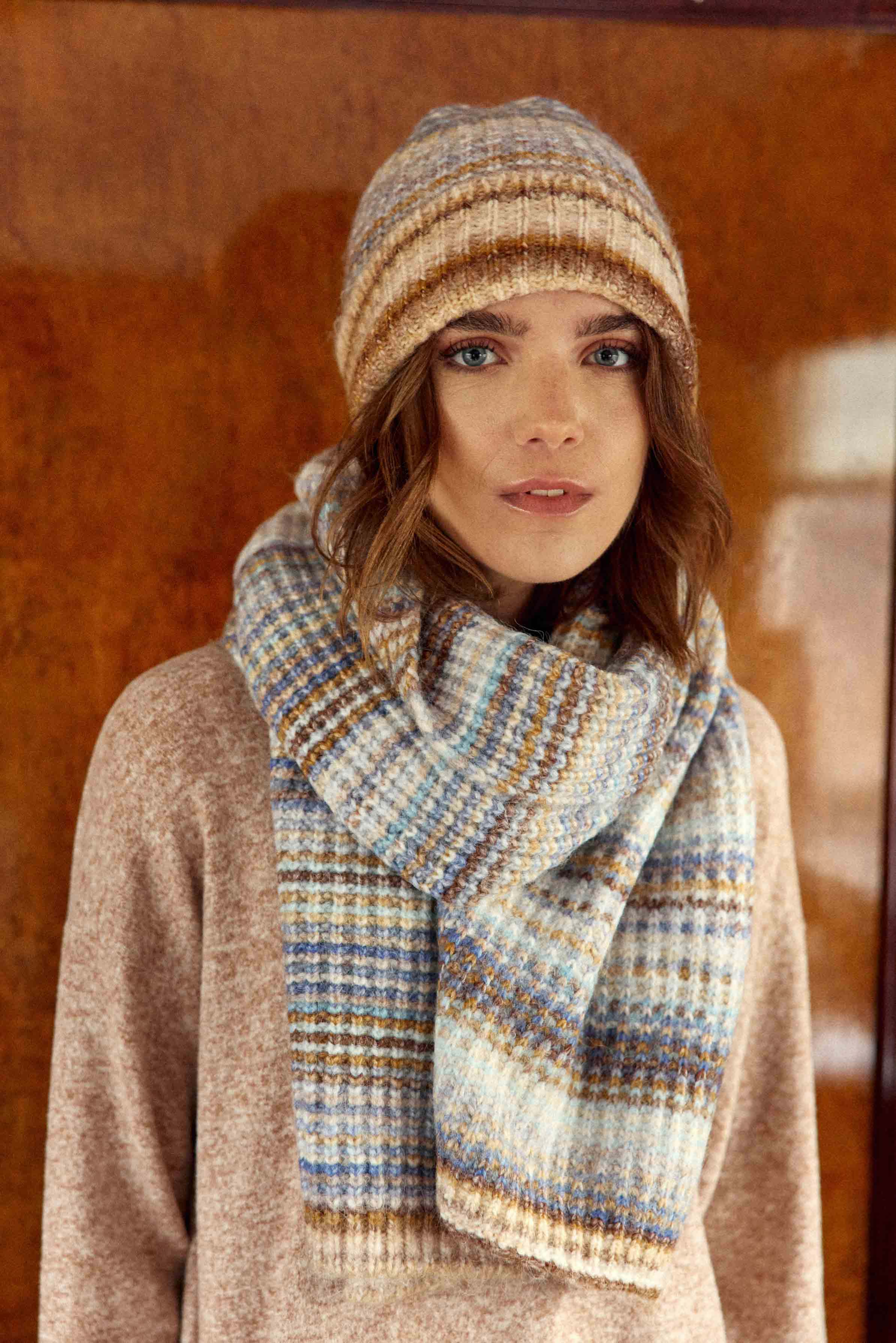 Echarpe camel/ciel - Adalie