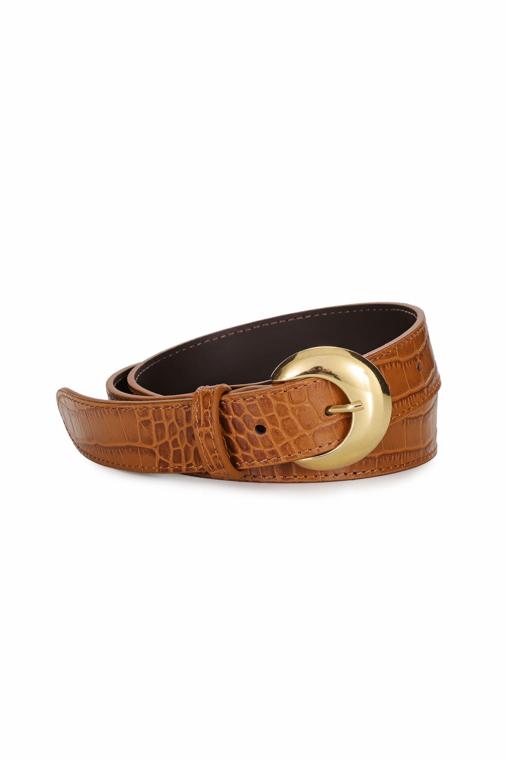 Ceinture cuir croco camel - Aiden