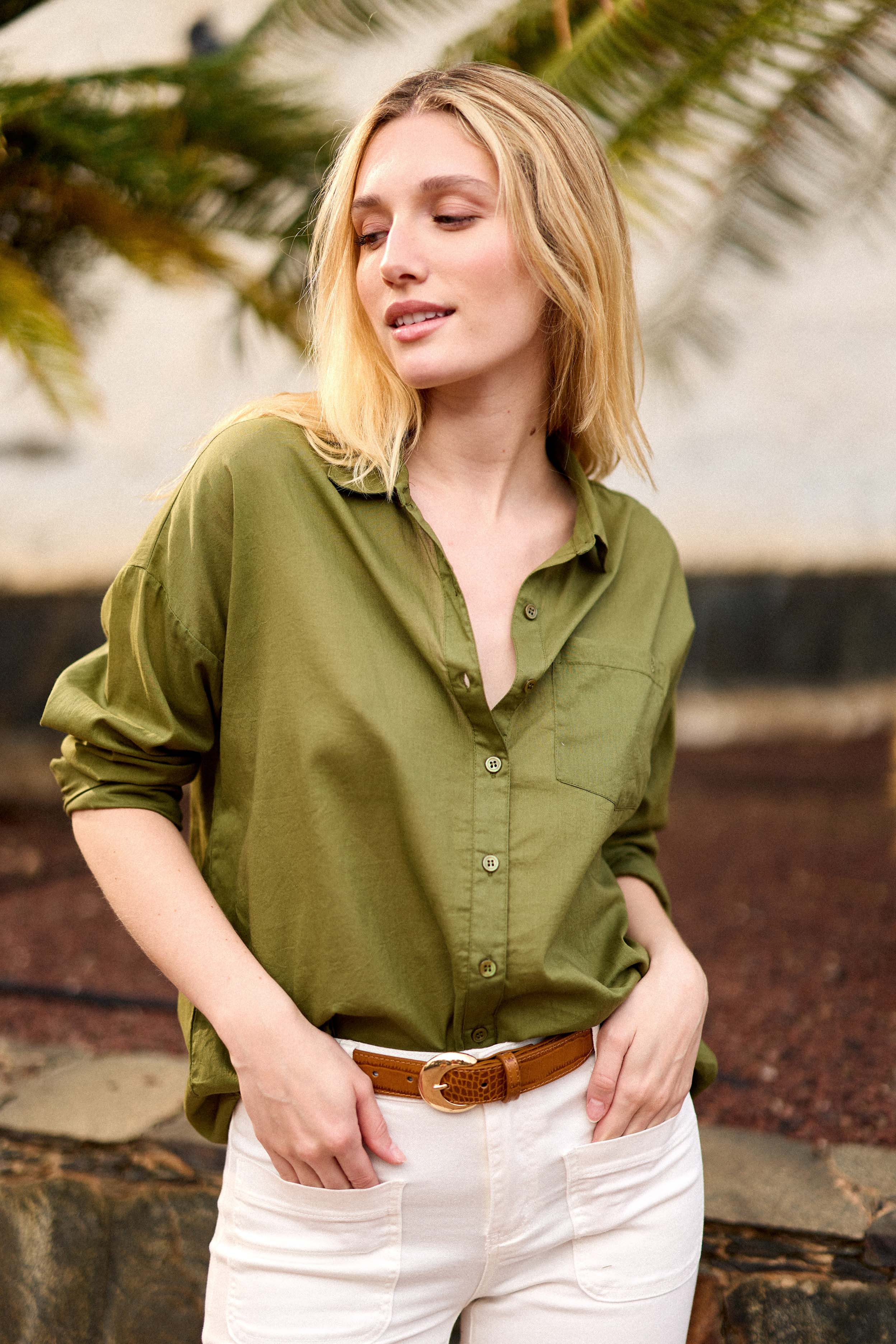 Ceinture cuir croco camel - Aiden