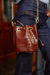 Sac cuir effet croco camel - Aimmy