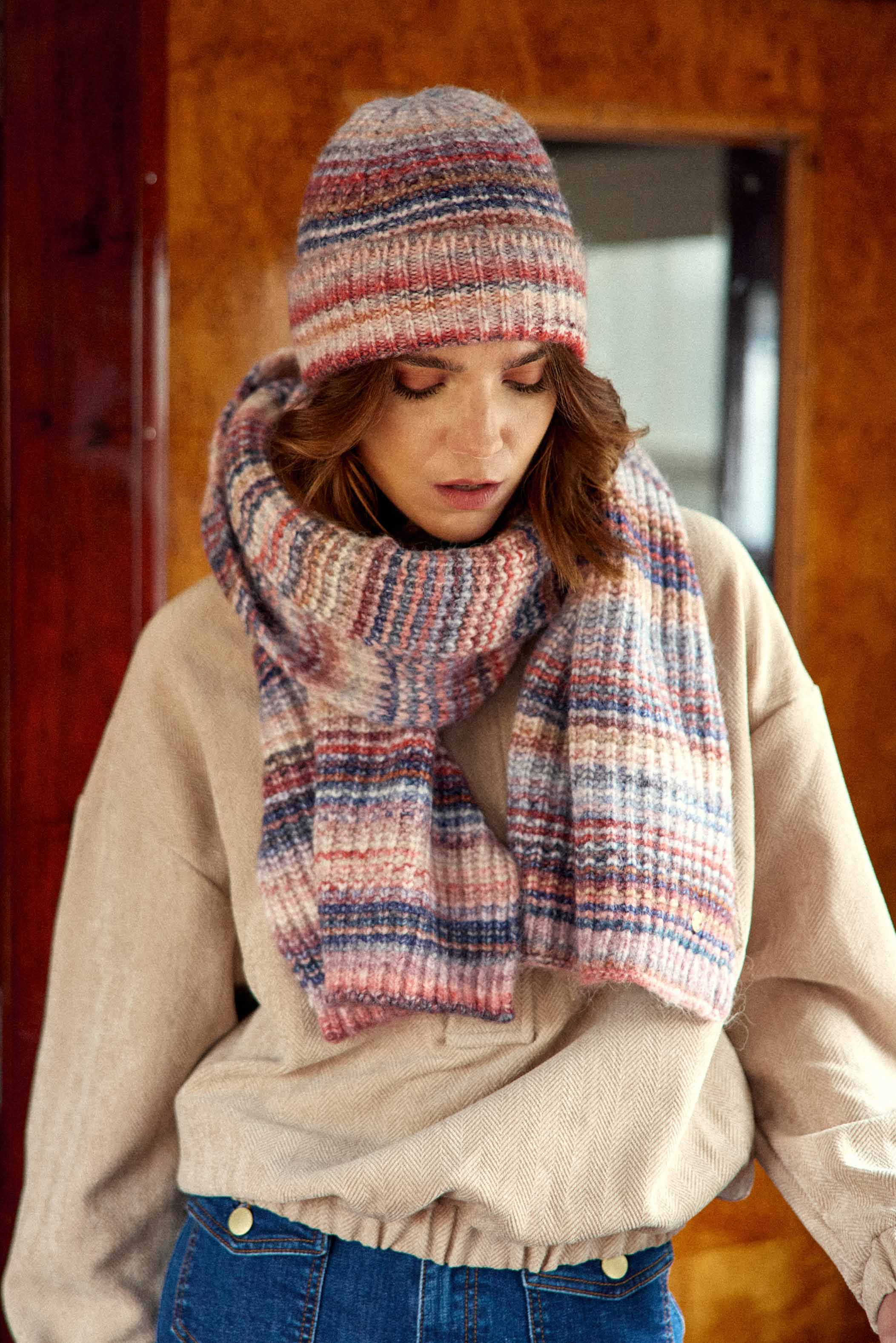 Bonnet bleu/rose - Alea