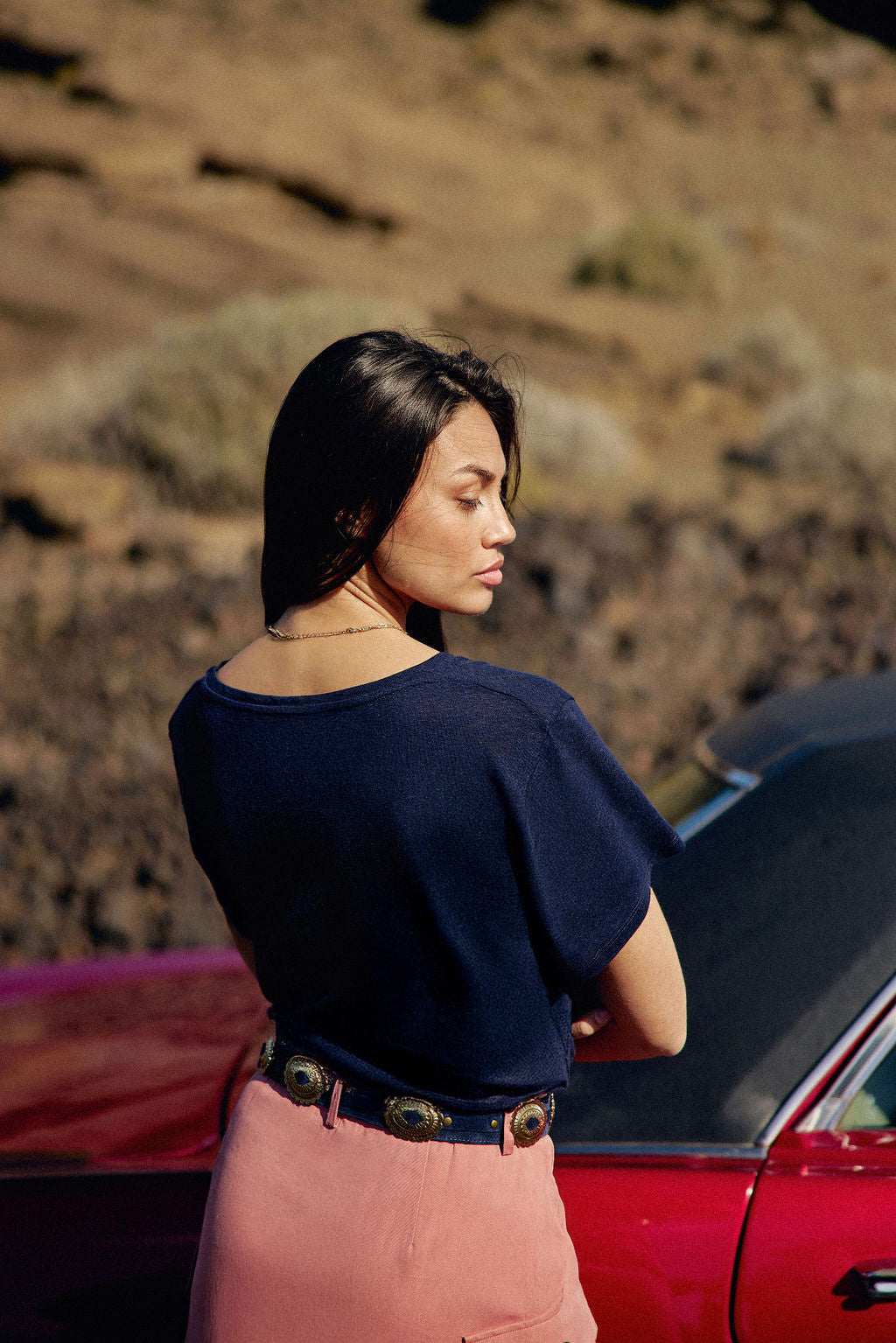 Ceinture cuir suédé marine - Alicia