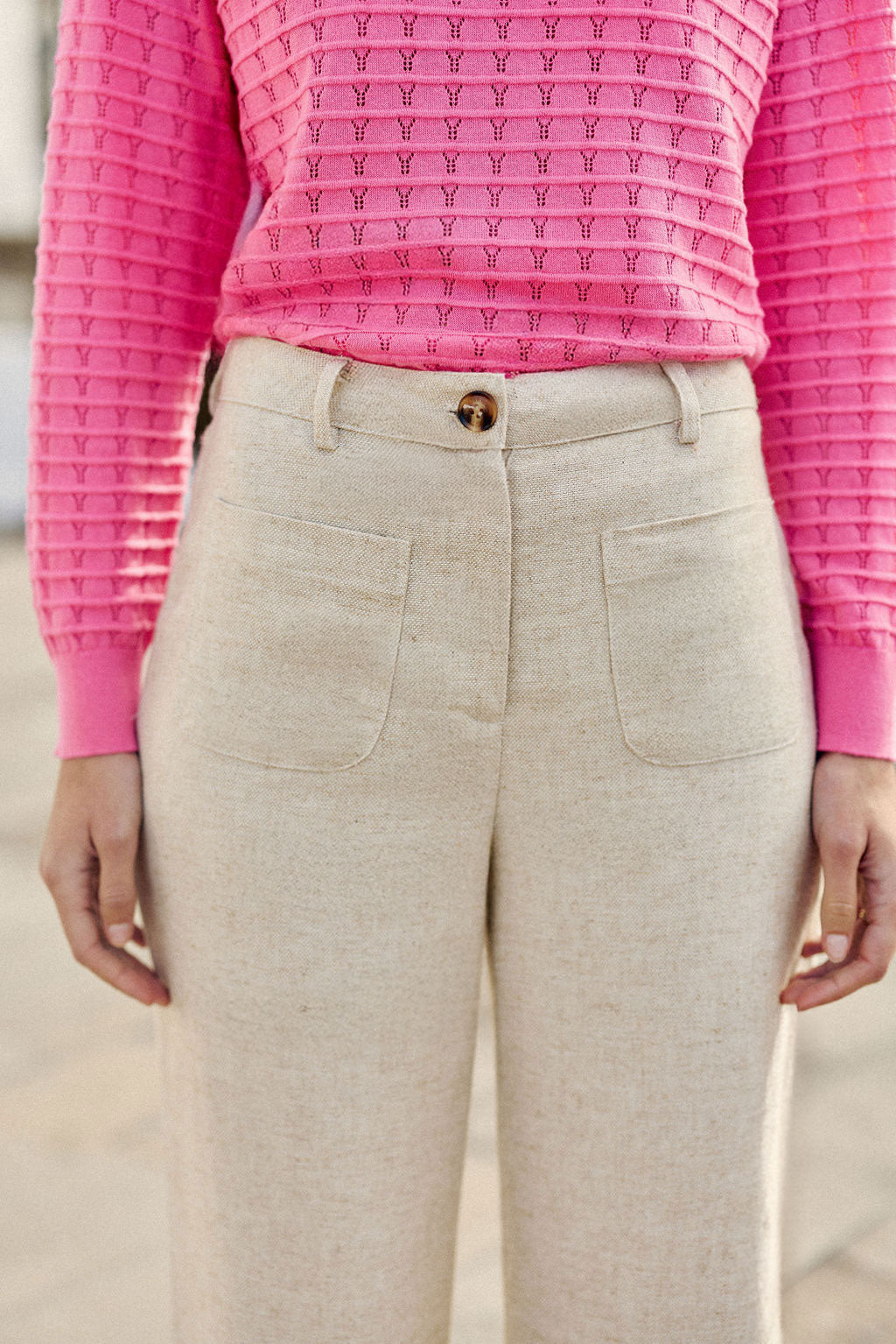 Pantalon évasé en lin beige - Atlanty