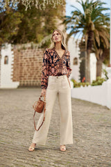 Pantalon évasé en lin beige - Atlanty