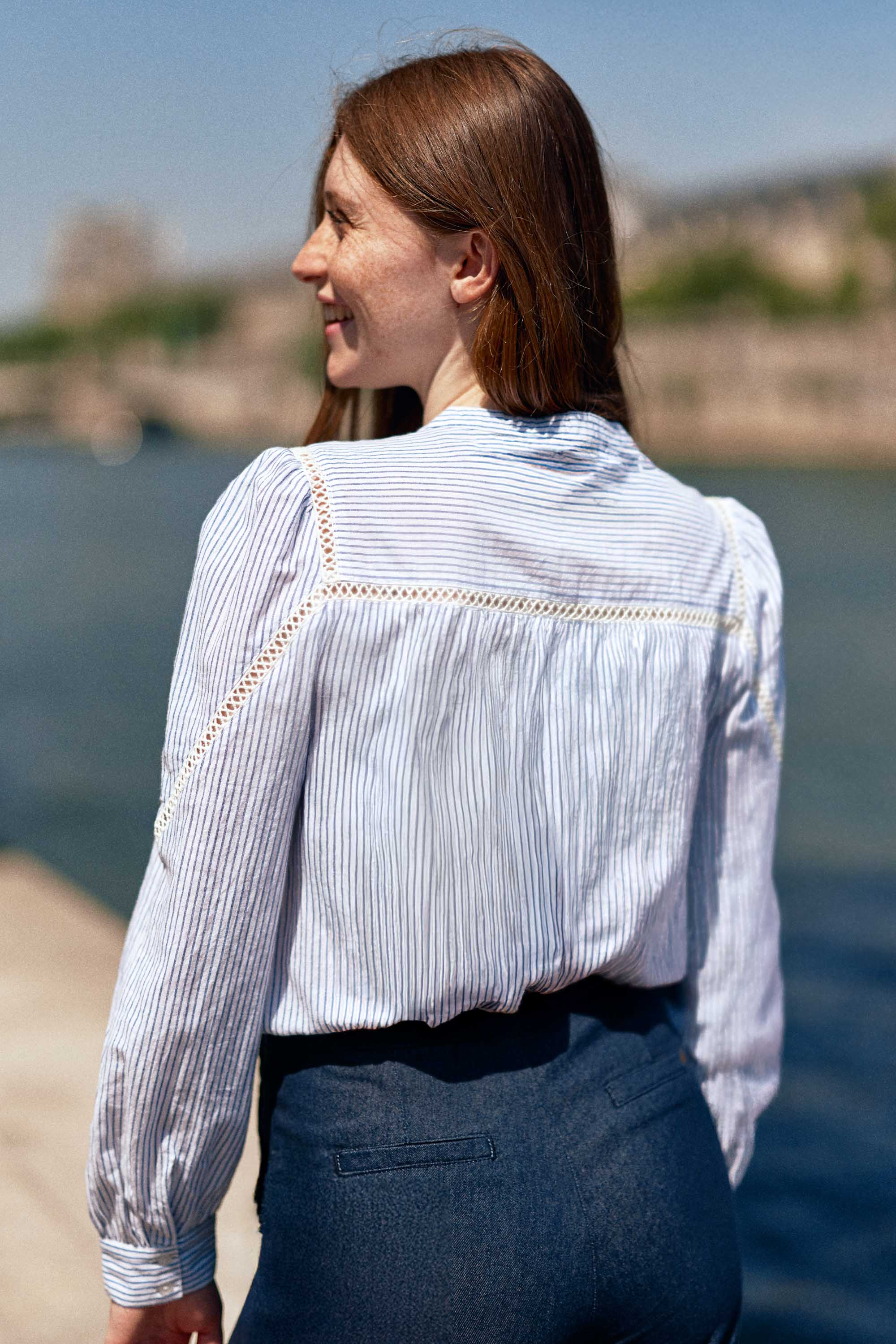 Blouse droite écru/bleu - Bayen