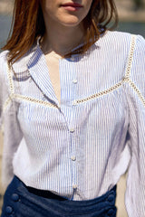 Blouse droite écru/bleu - Bayen