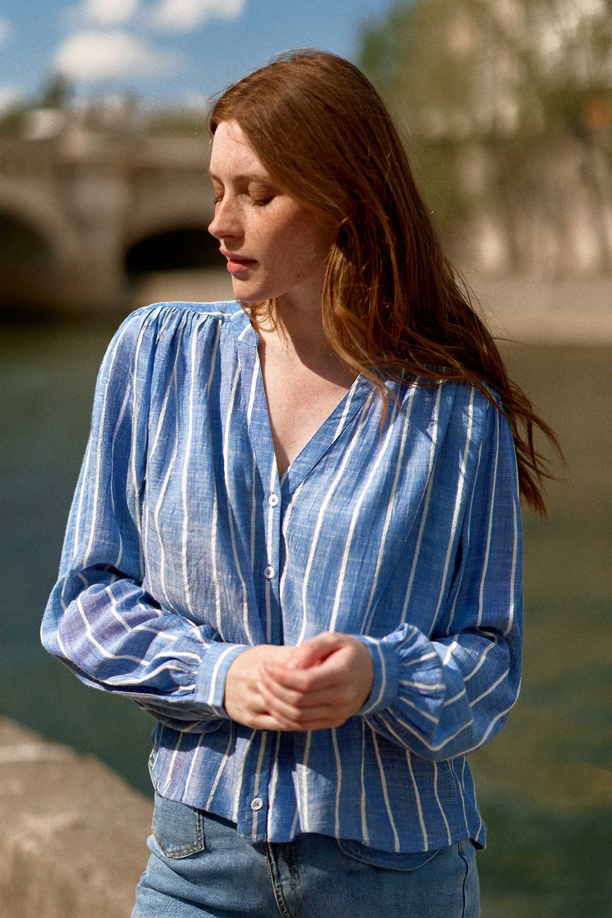 Blouse à rayures - Blue