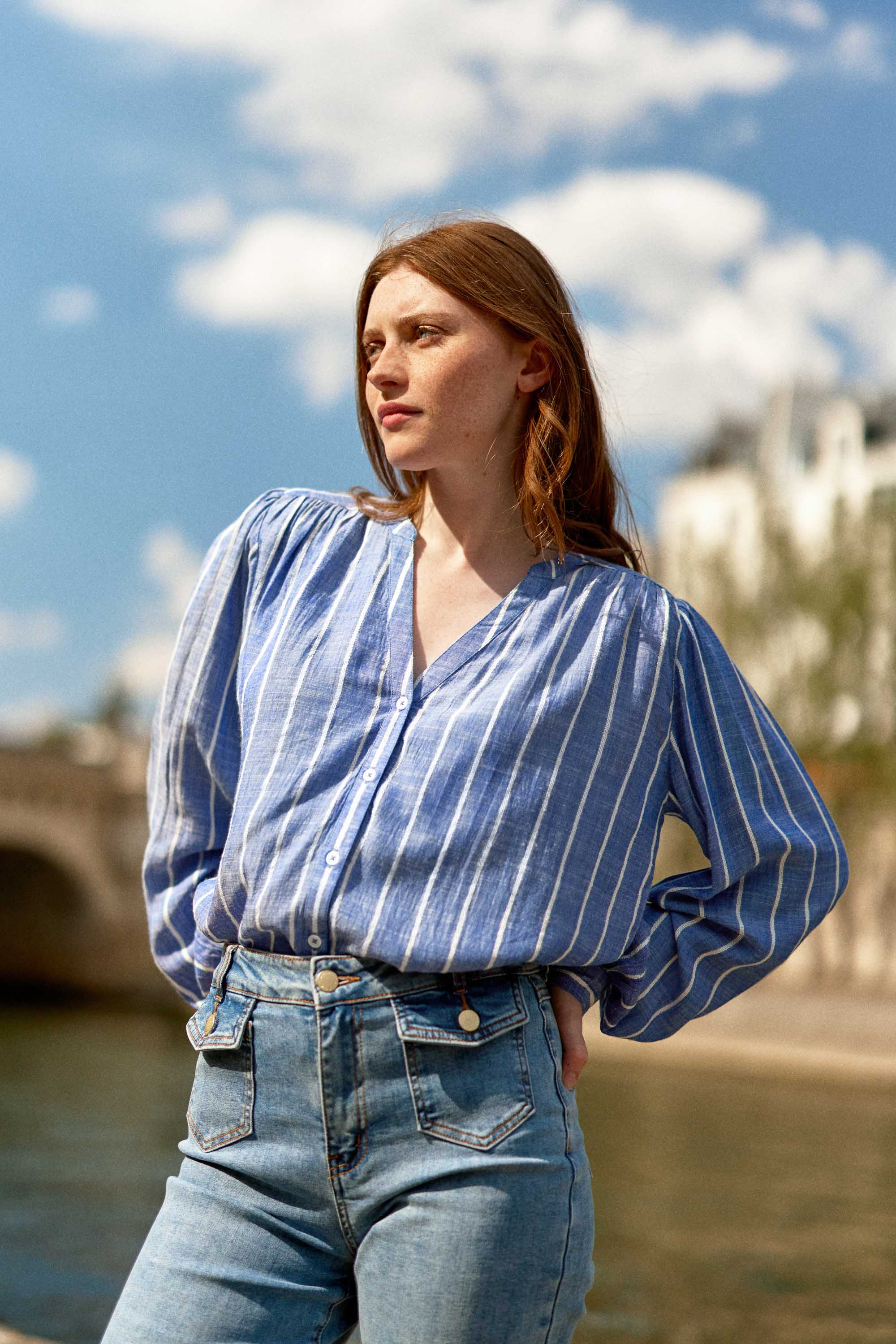 Blouse à rayures - Blue