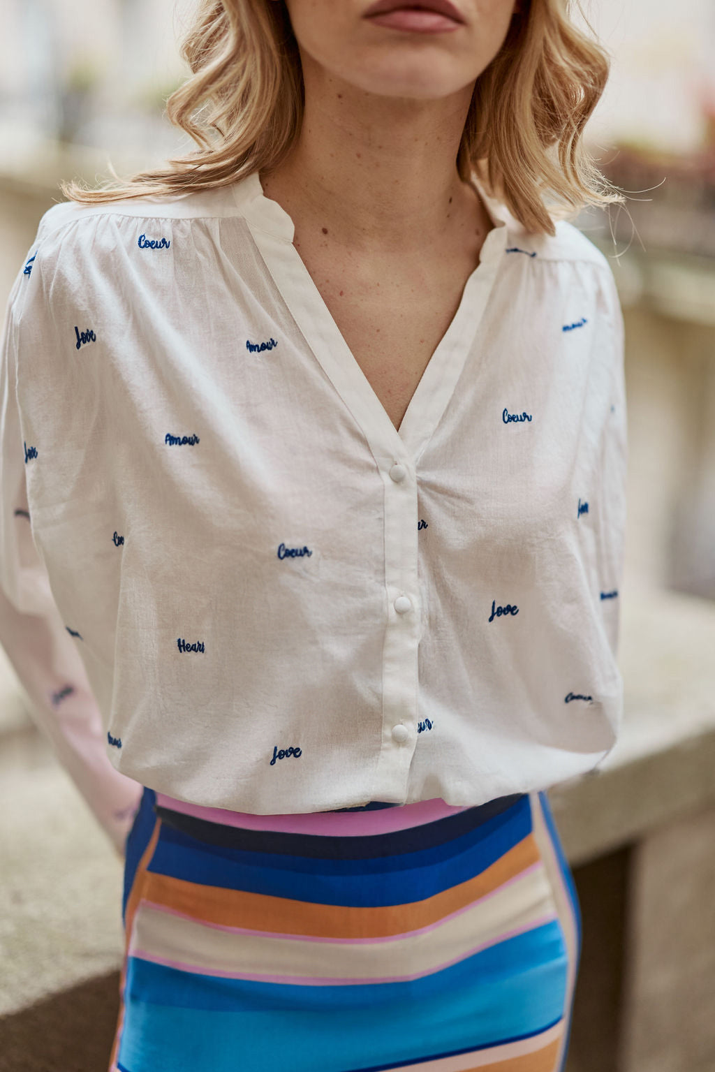 Blouse ample écru/bleu - Bolia