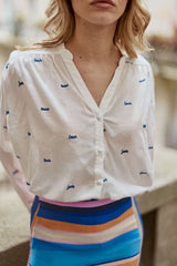 Blouse ample écru/bleu - Bolia