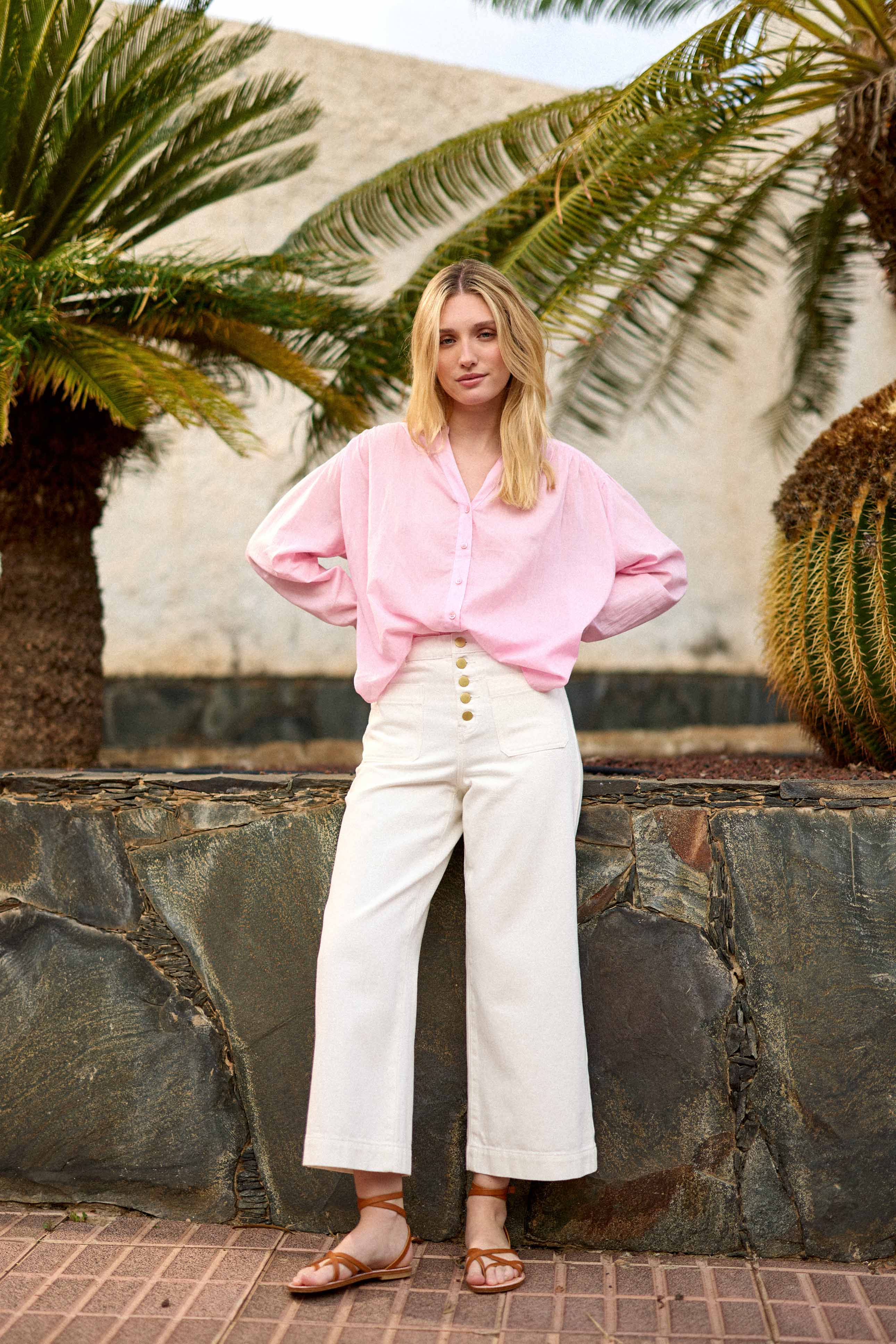 Blouse col V rose clair - Bolia