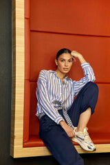 Chemisier à rayures bleu/écru - Clara