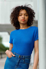 T-shirt col rond bleu - Elva