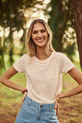 T-shirt col rond rose poudrée - Elva