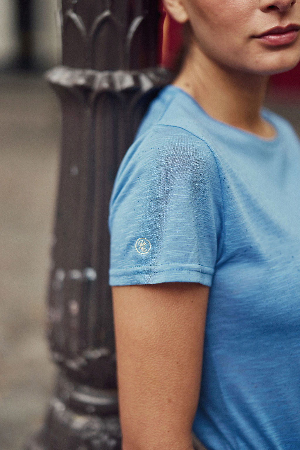 T-shirt col rond bleu denim - Elva