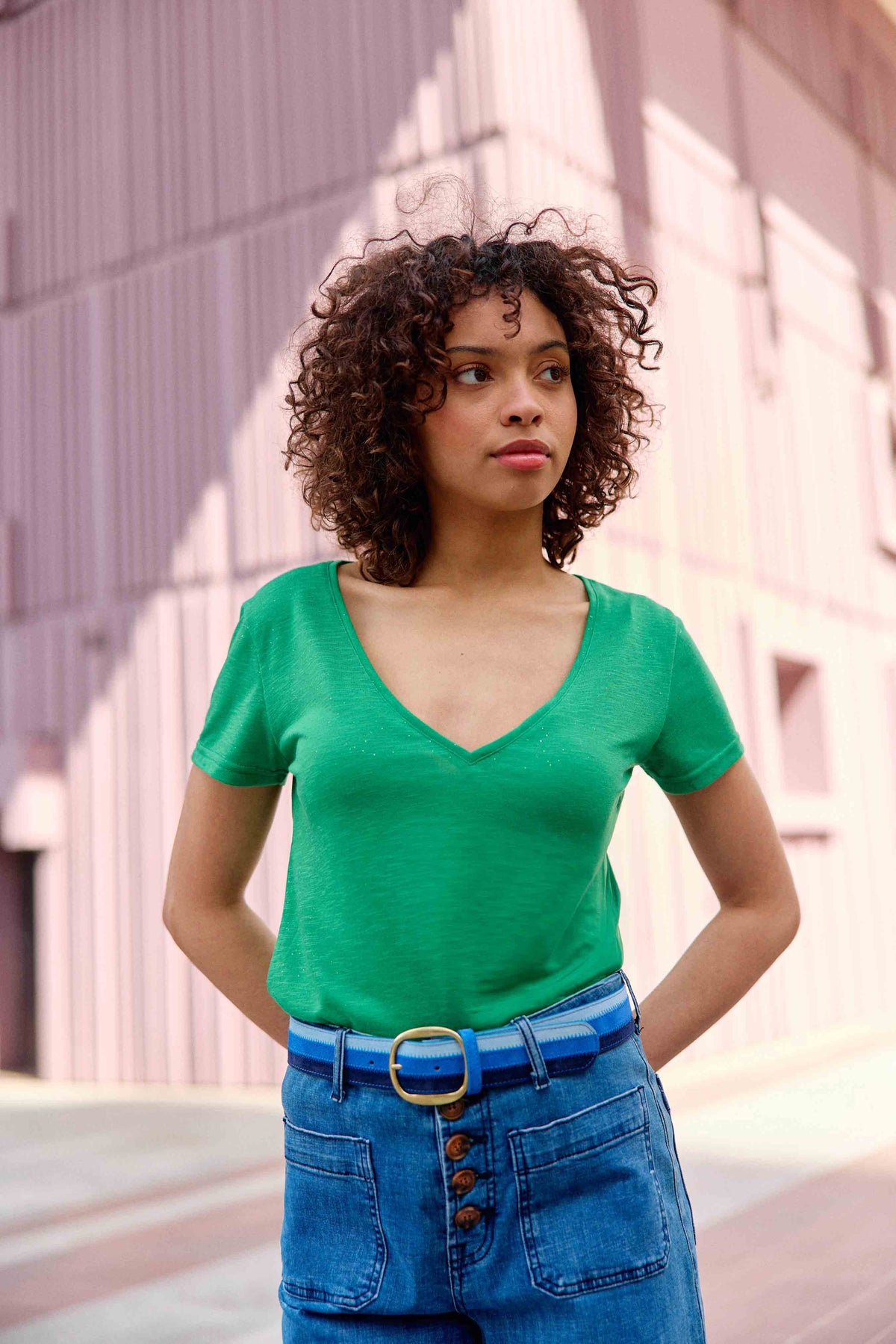 T-shirt col V vert - Elvie