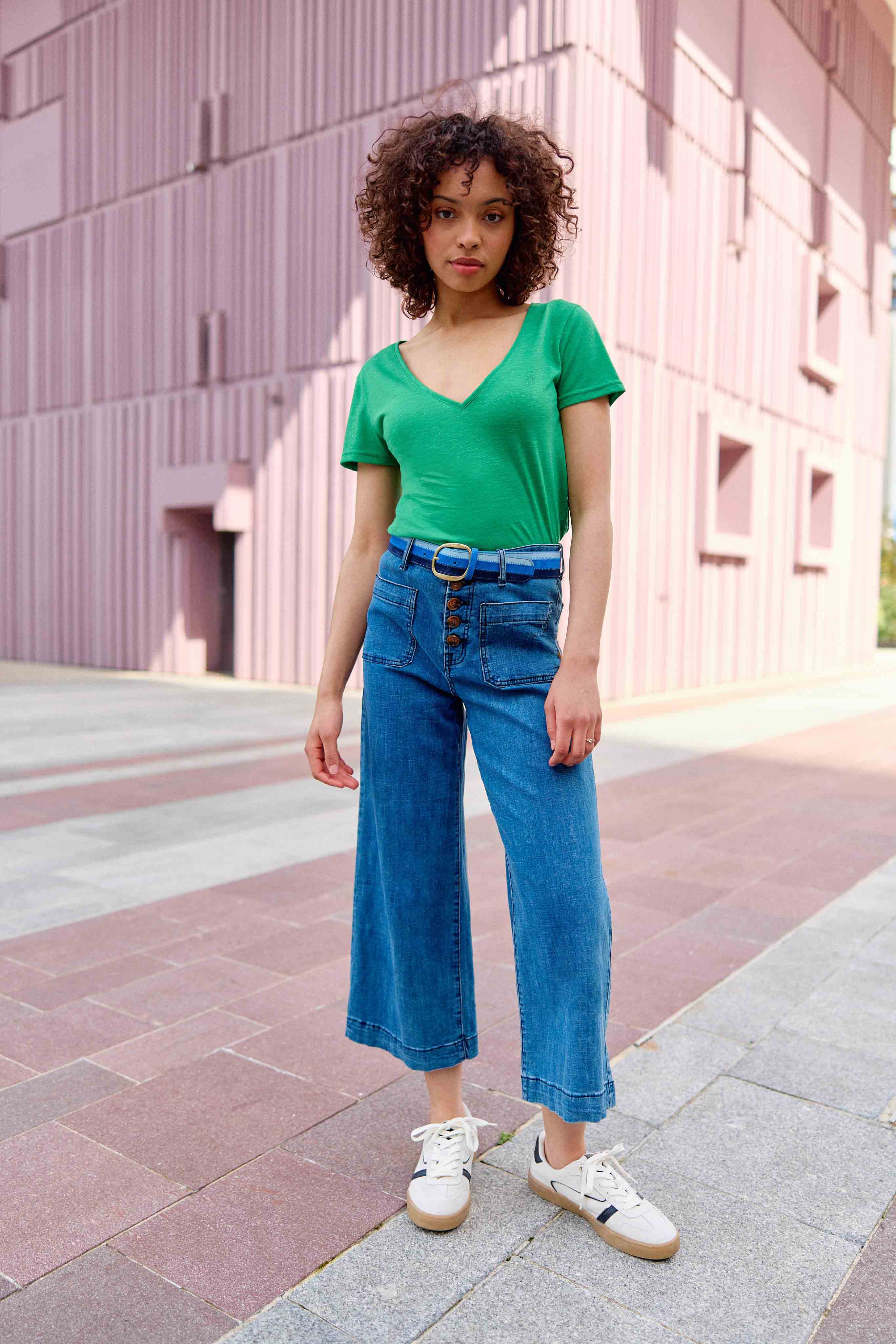 T-shirt col V vert - Elvie