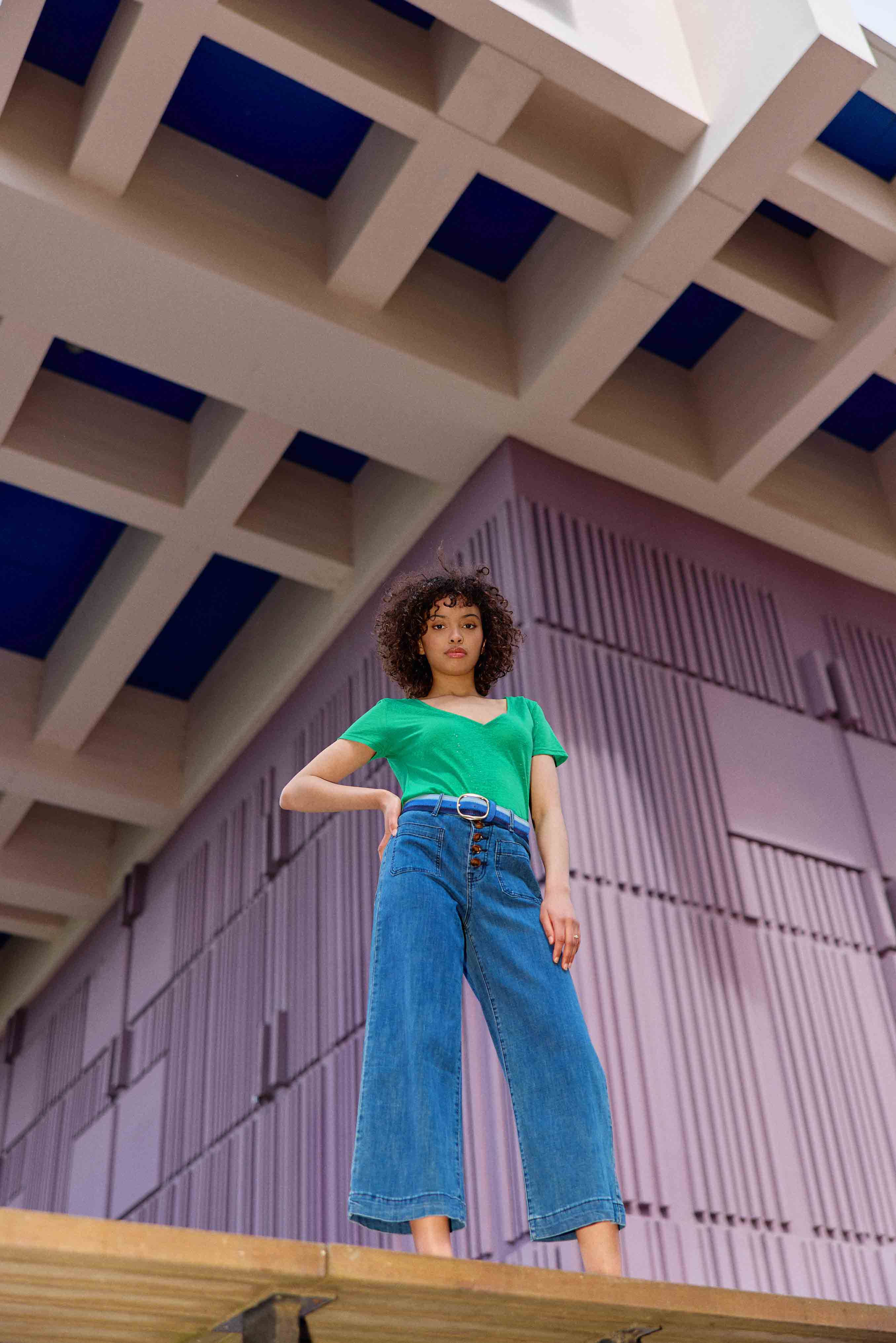 T-shirt col V vert - Elvie