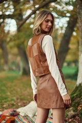 Veste cuir sans manches camel - Fanny