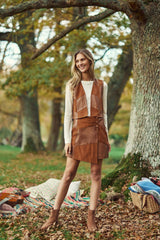 Veste cuir sans manches camel - Fanny