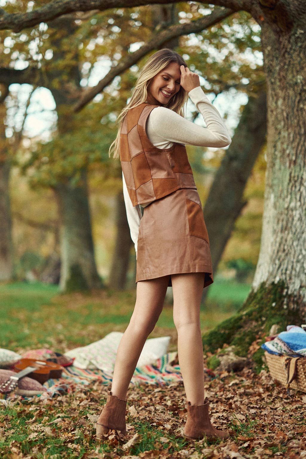 Veste cuir sans manches camel - Fanny