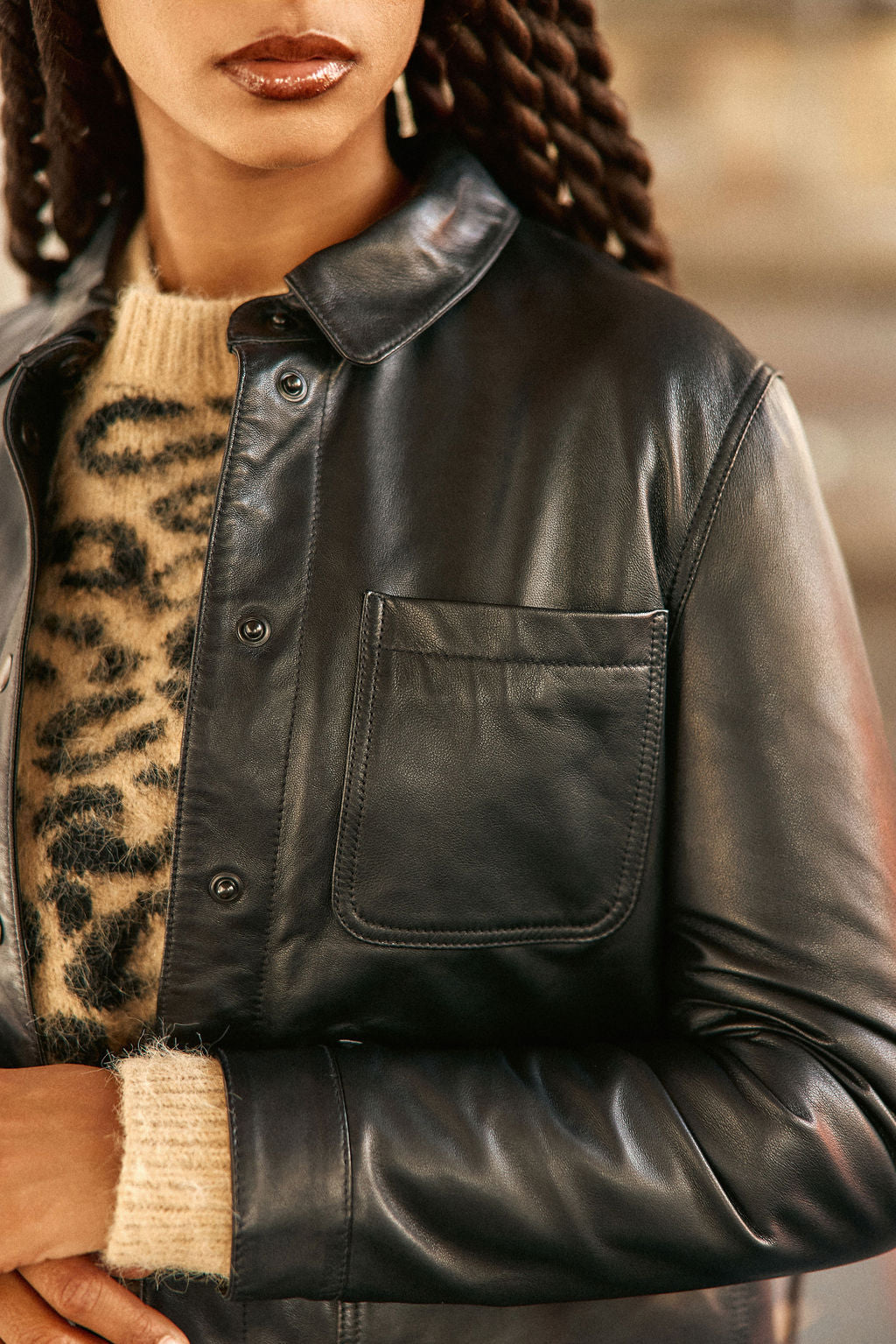 Veste en cuir noire - Fauline