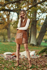 Jupe courte en cuir camel - Flavy