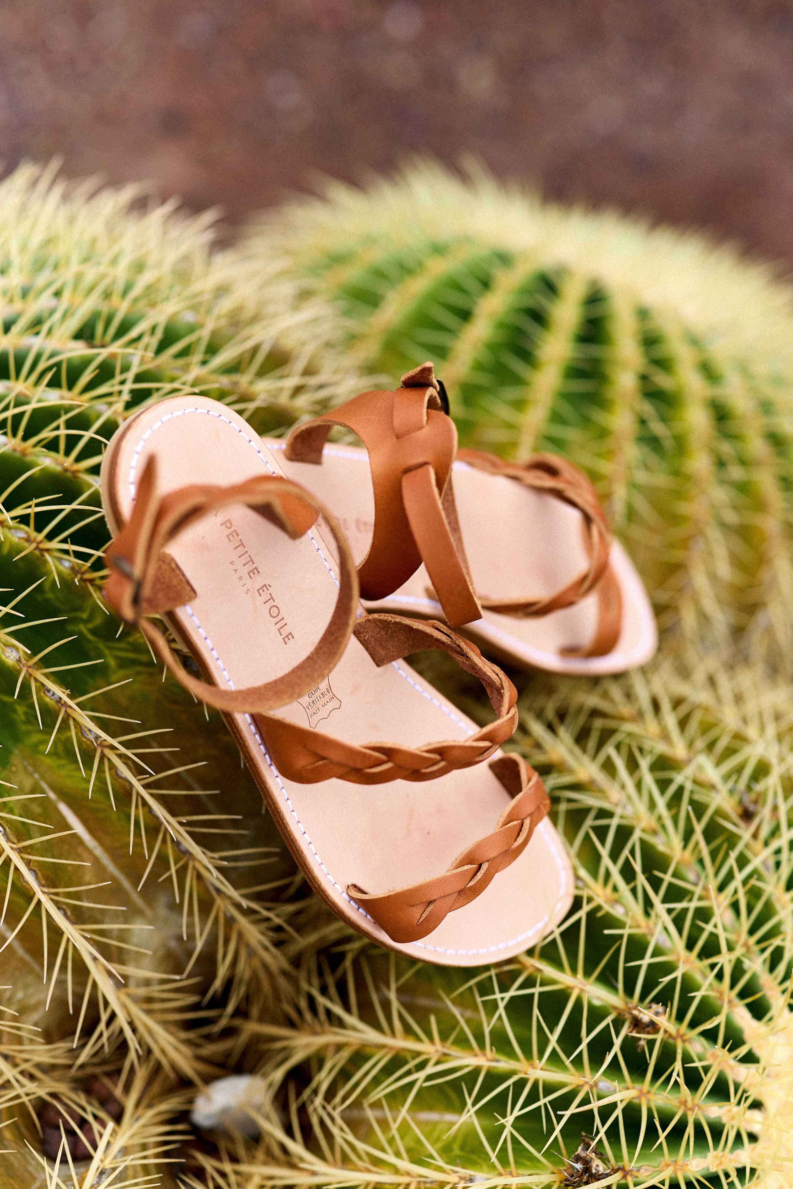 Spartiates cuir tressées camel - Gaetan