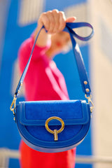 Sac en cuir bimatière bleu - Jim