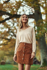 Jupe courte en cuir camel - Joely