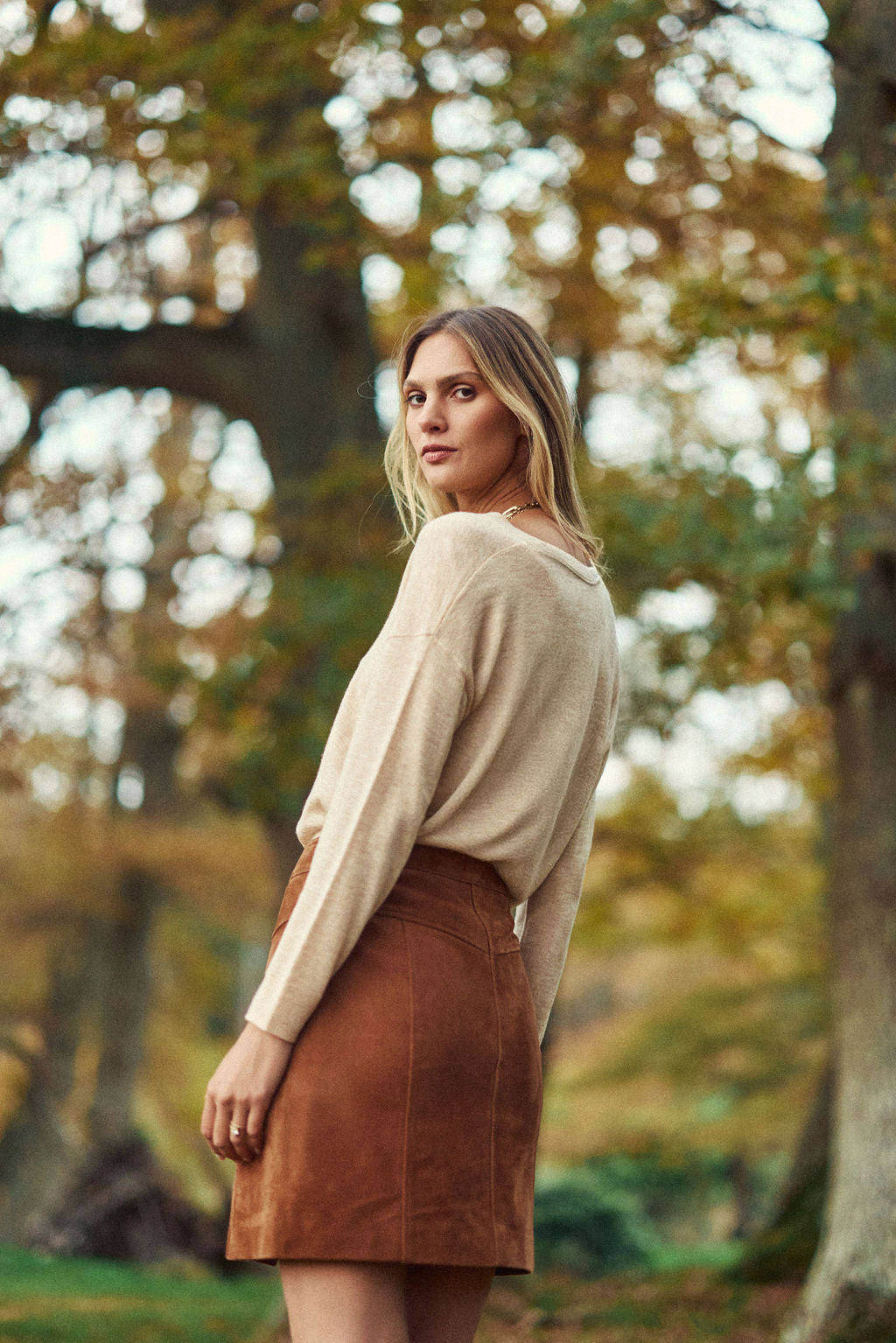 Jupe courte en cuir camel - Joely