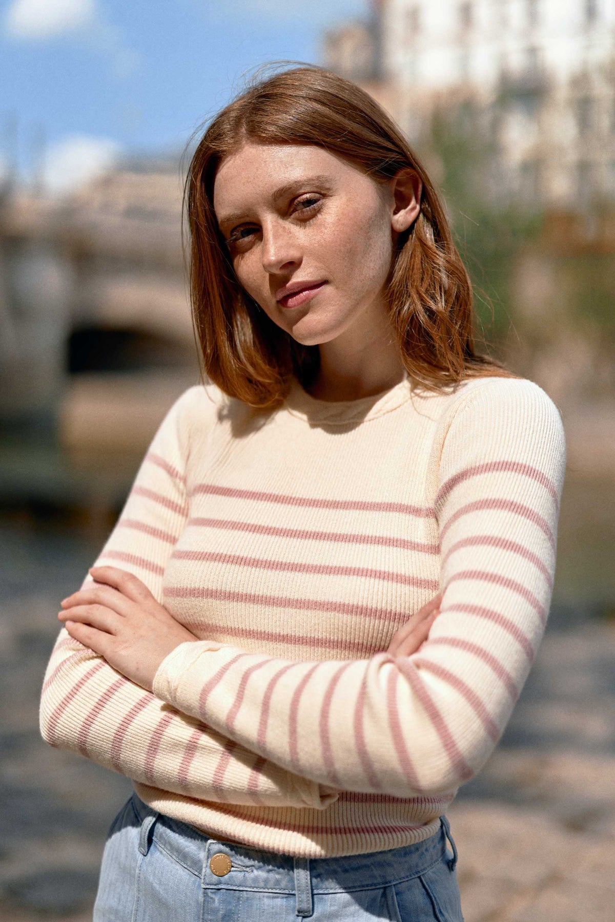 Pull marinière écru/rose - Manel