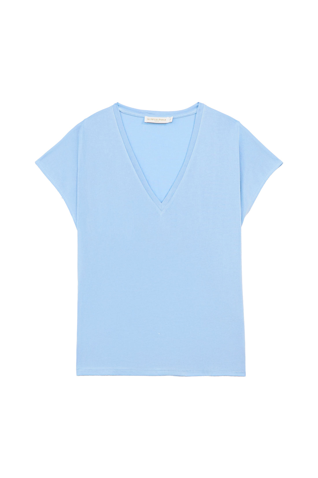 T-shirt col V bleu ciel - Marcelina