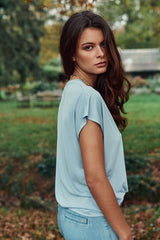 T-shirt col V bleu ciel - Marcelina