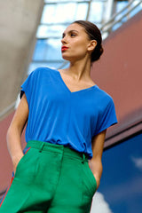 T-shirt col V bleu - Marcellina