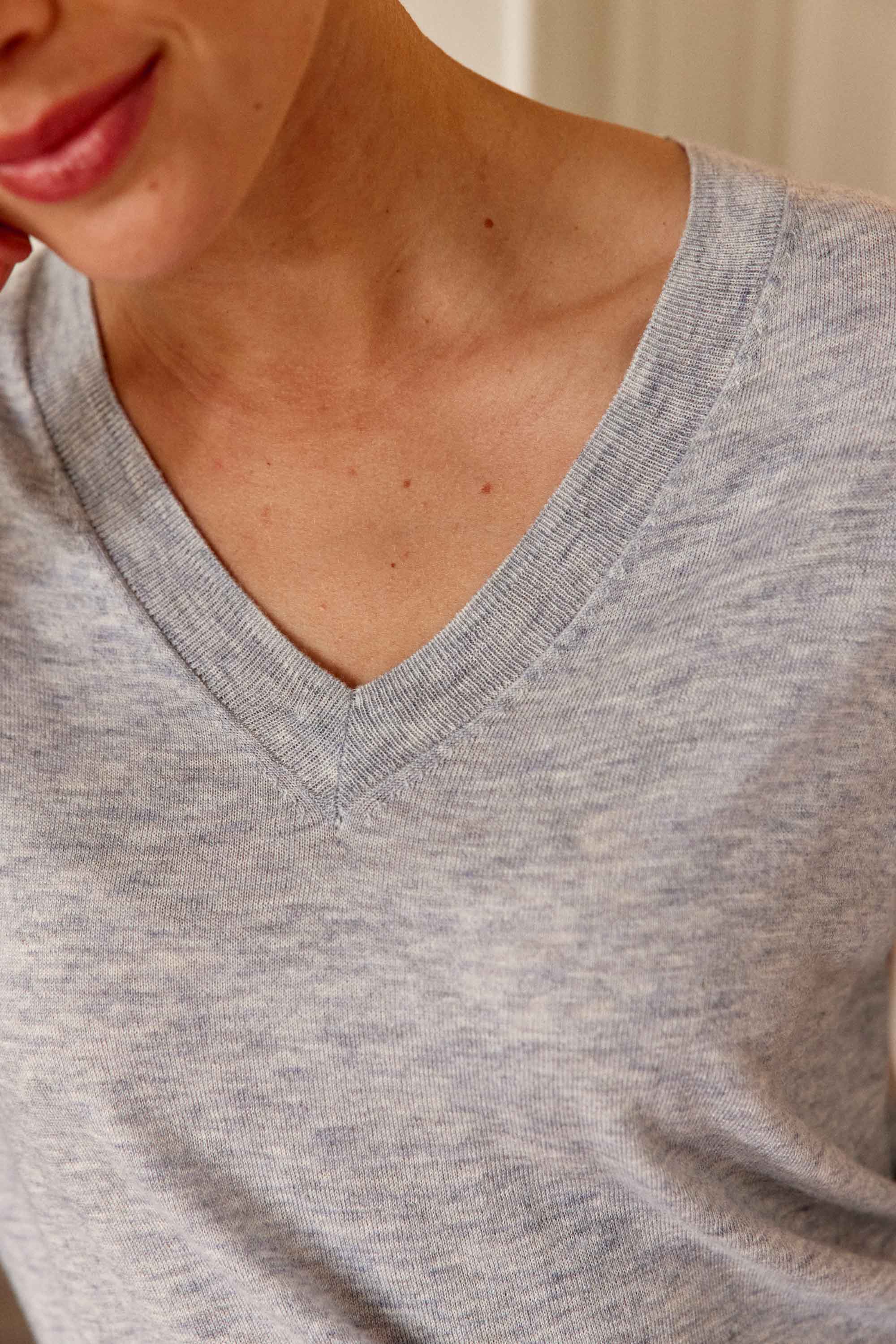Pull col V gris chiné - Melya