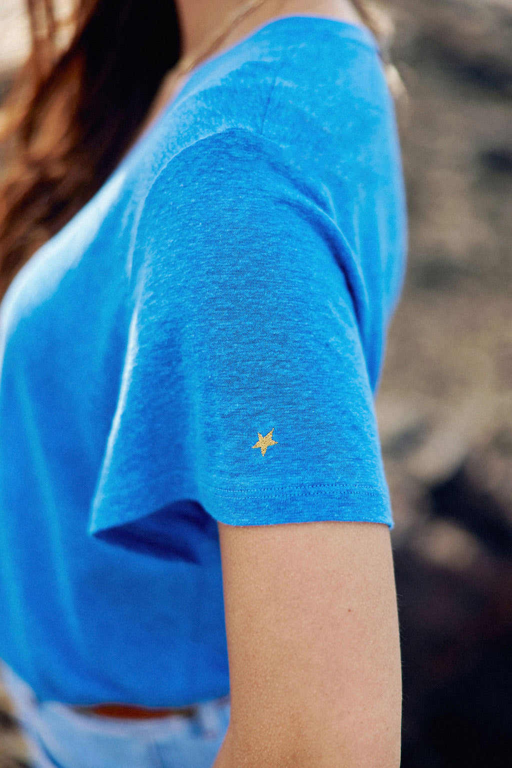 T-shirt col V bleu - Thana