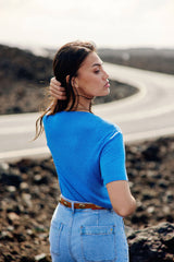T-shirt col V bleu - Thana