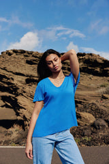 T-shirt col V bleu - Thana