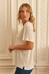 T-shirt col V écru - Thana