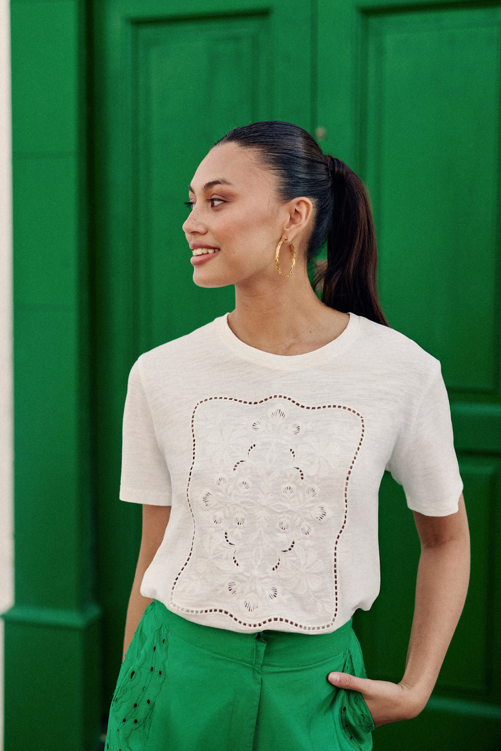 T-shirt brodé écru - Thessa