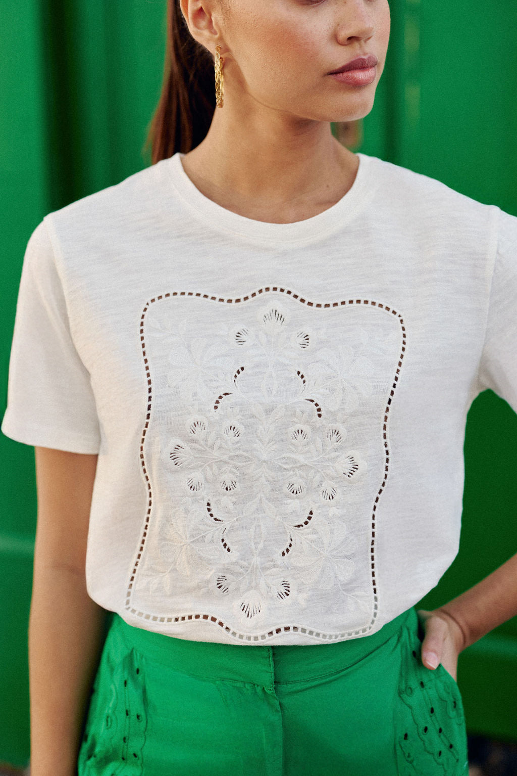 T-shirt brodé écru - Thessa